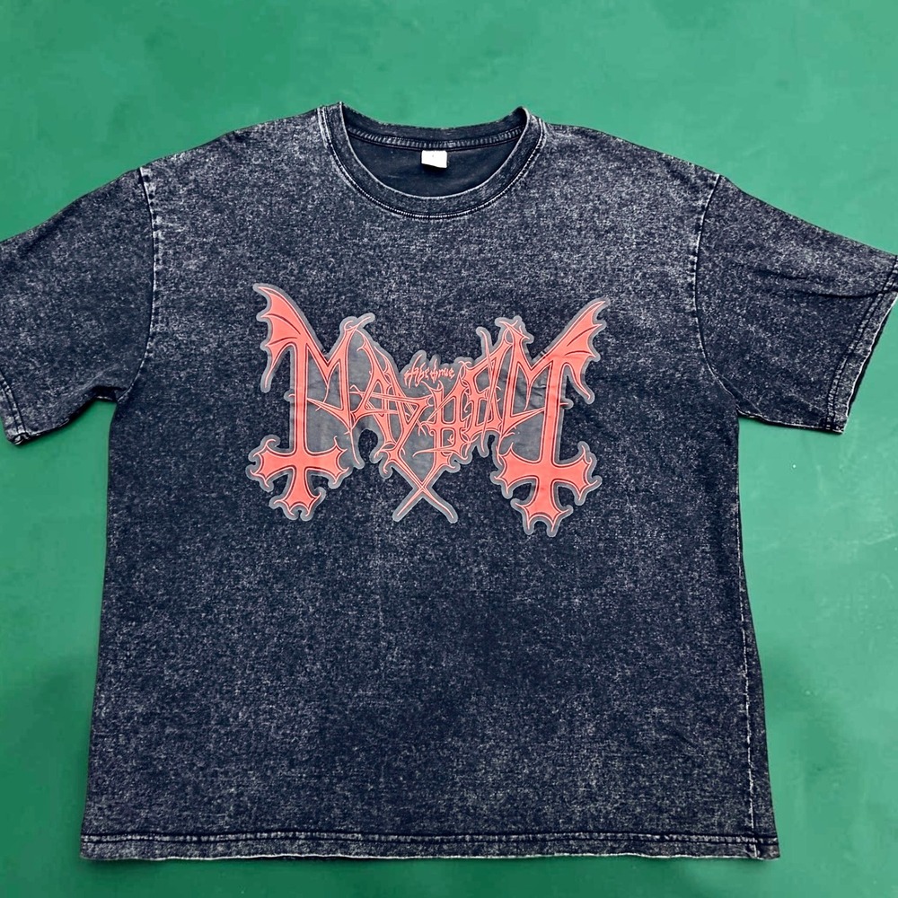 Vintage Mayhem Band T Shirt Large True Black Metal Norway Acid Wash Tee Red Logo